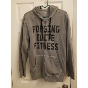 Reebok Crossfit Jacket Coat Size L Gray Graphic Hooded Light Coat Fitness